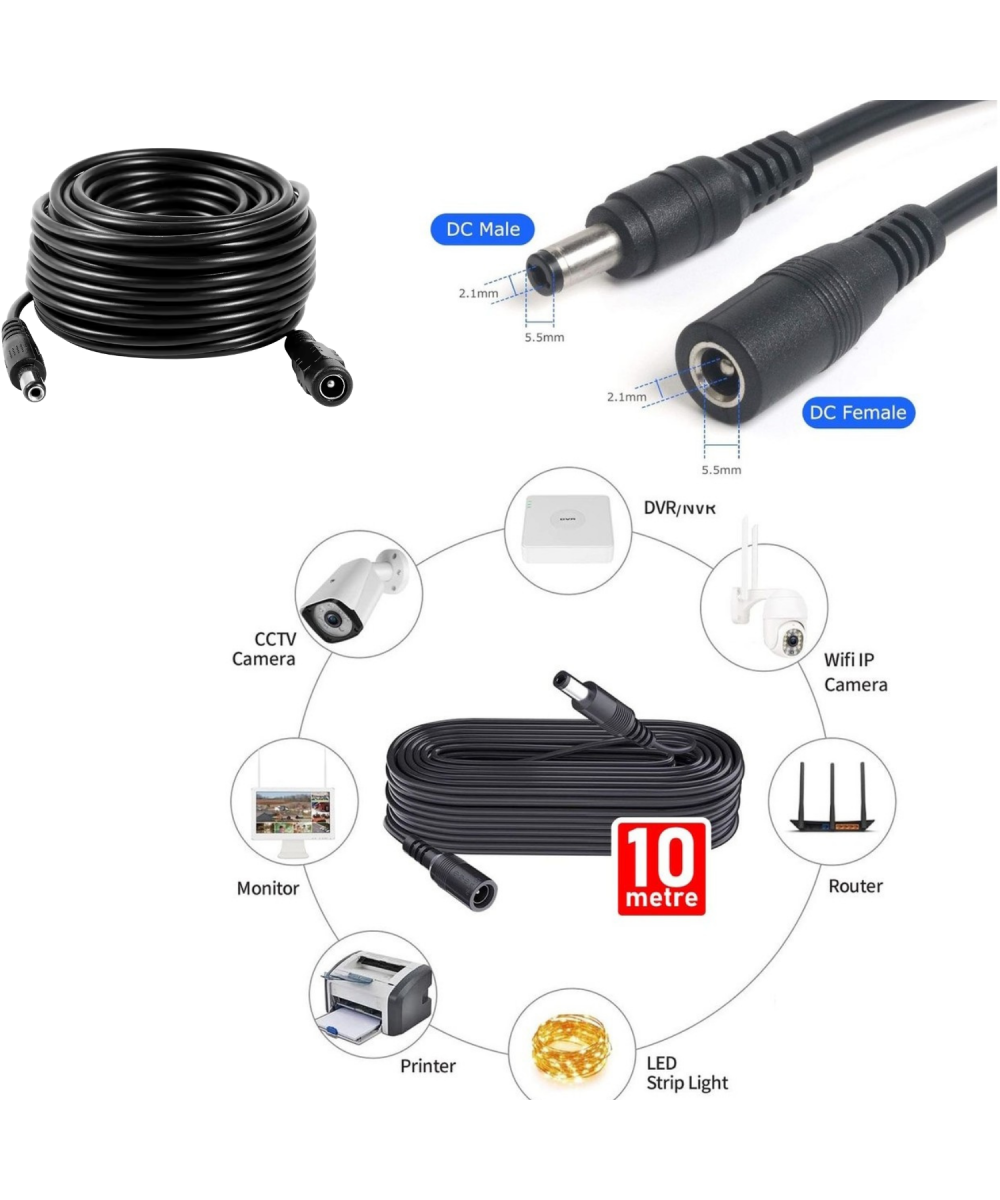 EC-10 AWG23 10 Metre Power Güç Uzatma Kablosu – 12V DC Wifi Kamera Modem Kayıt Cihazı Uyumlu