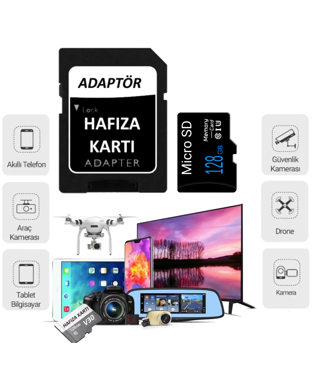 Sprange 128 GB Hızlı Micro SD - TF Hafıza Kartı +Adaptör Hızlı Telefon Ve Kamera 100mb/s Class 10 4K Bellek Video Kayıt Samsung Huawei Uyumlu
