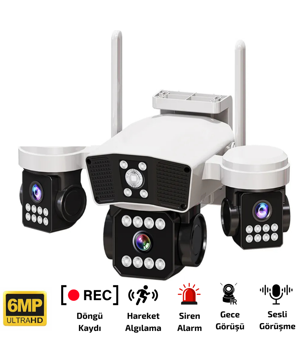 O-Kam 8080 Wifi 6mp Dual Lens Ip Güvenlik Kamerası 128 GB| Hareketli Kablosuz, Gece Görüşü, Kişi Takibi, Türkçe Sesli Görüşme Dış Iç Kamera