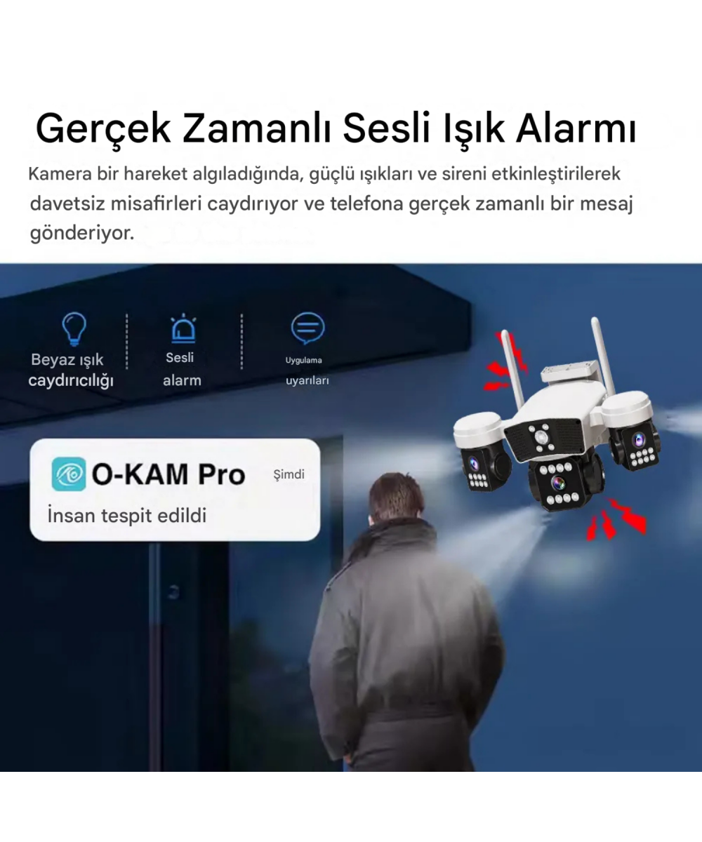 O-Kam 8080 Wifi 6mp Dual Lens Ip Güvenlik Kamerası 128 GB| Hareketli Kablosuz, Gece Görüşü, Kişi Takibi, Türkçe Sesli Görüşme Dış Iç Kamera
