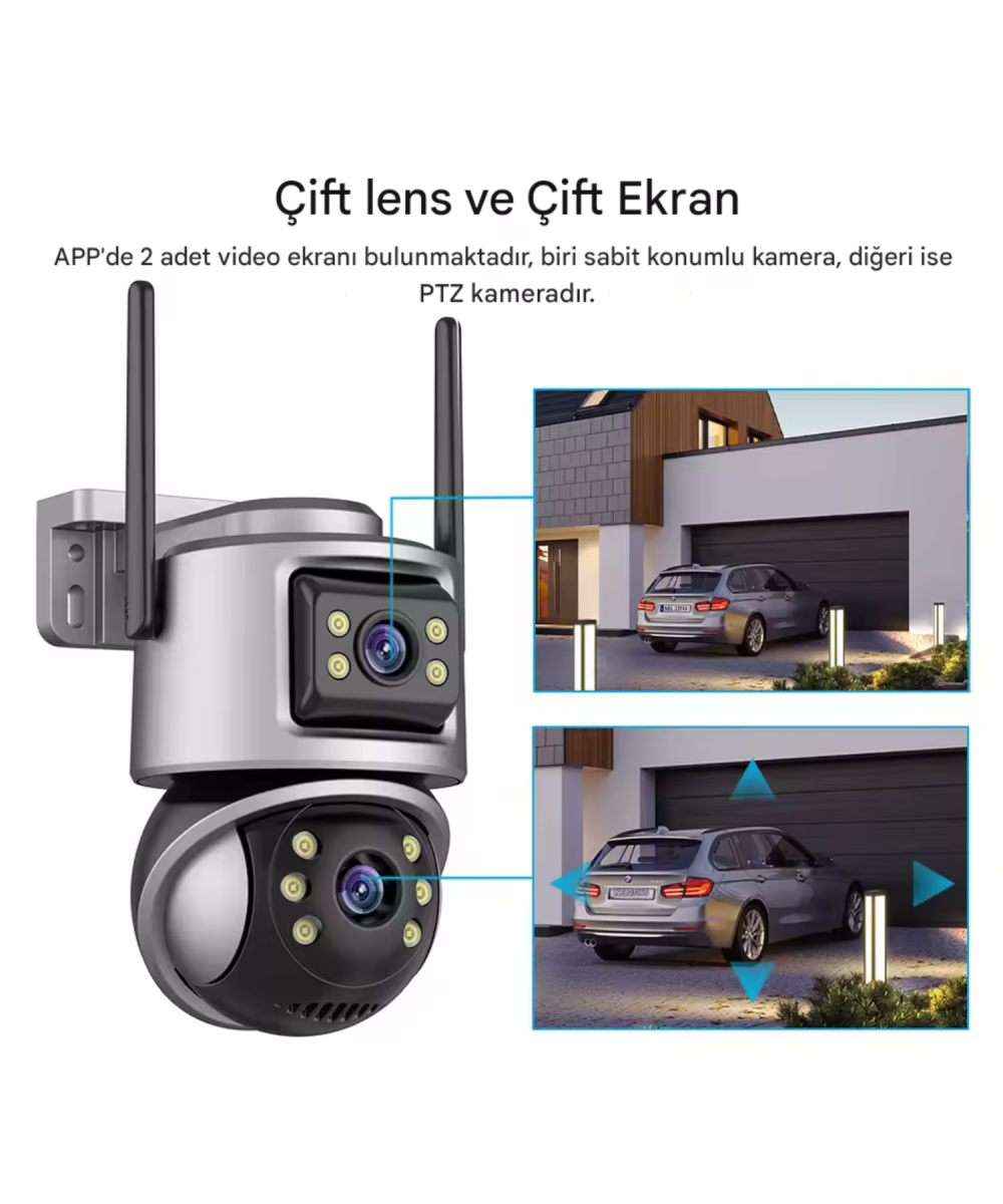 ViVa232 Wifi 6mp Dual Lens Ip 360° Akıllı Güvenlik Kamerası 128 GB Hareketli Kablosuz Gece Görüşü Kişi Takibi Türkçe Sesli Görüşme Dış Iç Kamera