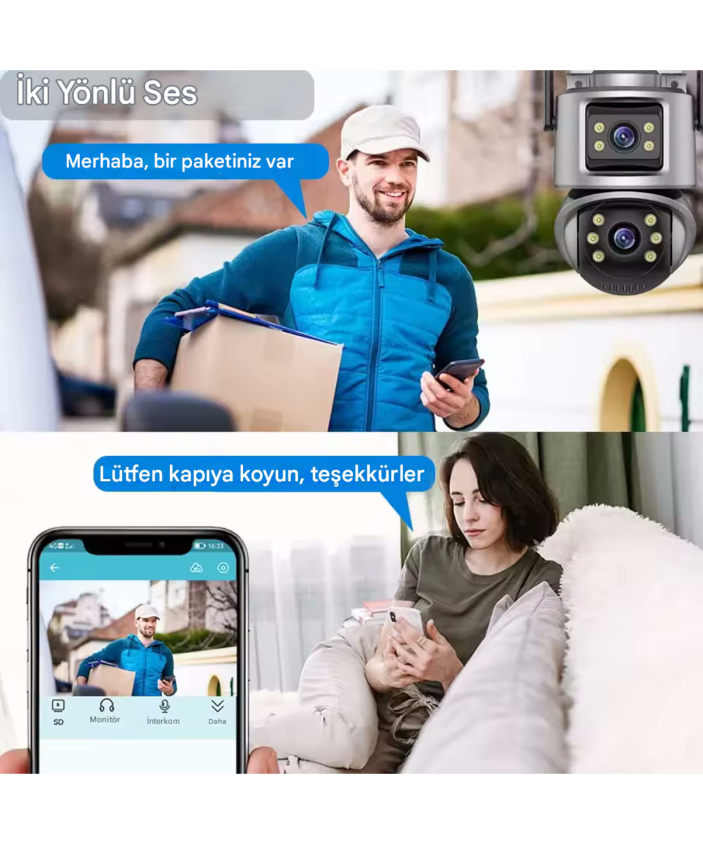 ViVa232 Wifi 6mp Dual Lens Ip 360° Akıllı Güvenlik Kamerası 128 GB Hareketli Kablosuz Gece Görüşü Kişi Takibi Türkçe Sesli Görüşme Dış Iç Kamera