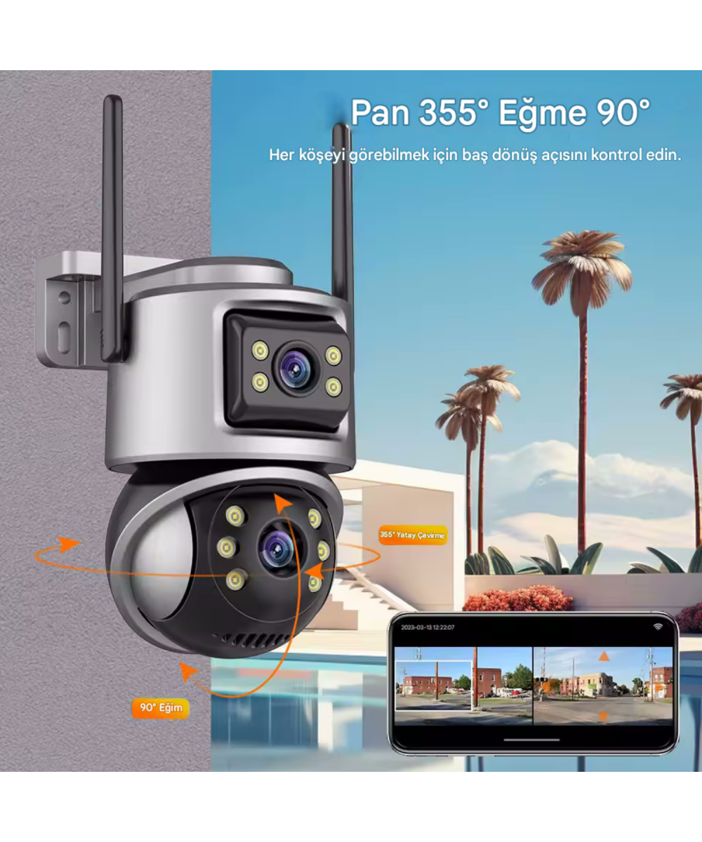 ViVa232 Wifi 6mp Dual Lens Ip 360° Akıllı Güvenlik Kamerası 128 GB Hareketli Kablosuz Gece Görüşü Kişi Takibi Türkçe Sesli Görüşme Dış Iç Kamera