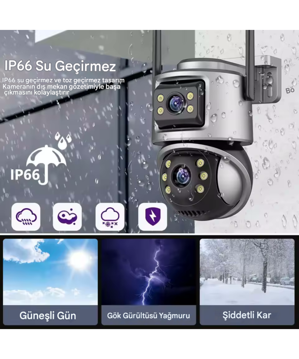 ViVa232 Wifi 6mp Dual Lens Ip 360° Akıllı Güvenlik Kamerası 128 GB Hareketli Kablosuz Gece Görüşü Kişi Takibi Türkçe Sesli Görüşme Dış Iç Kamera