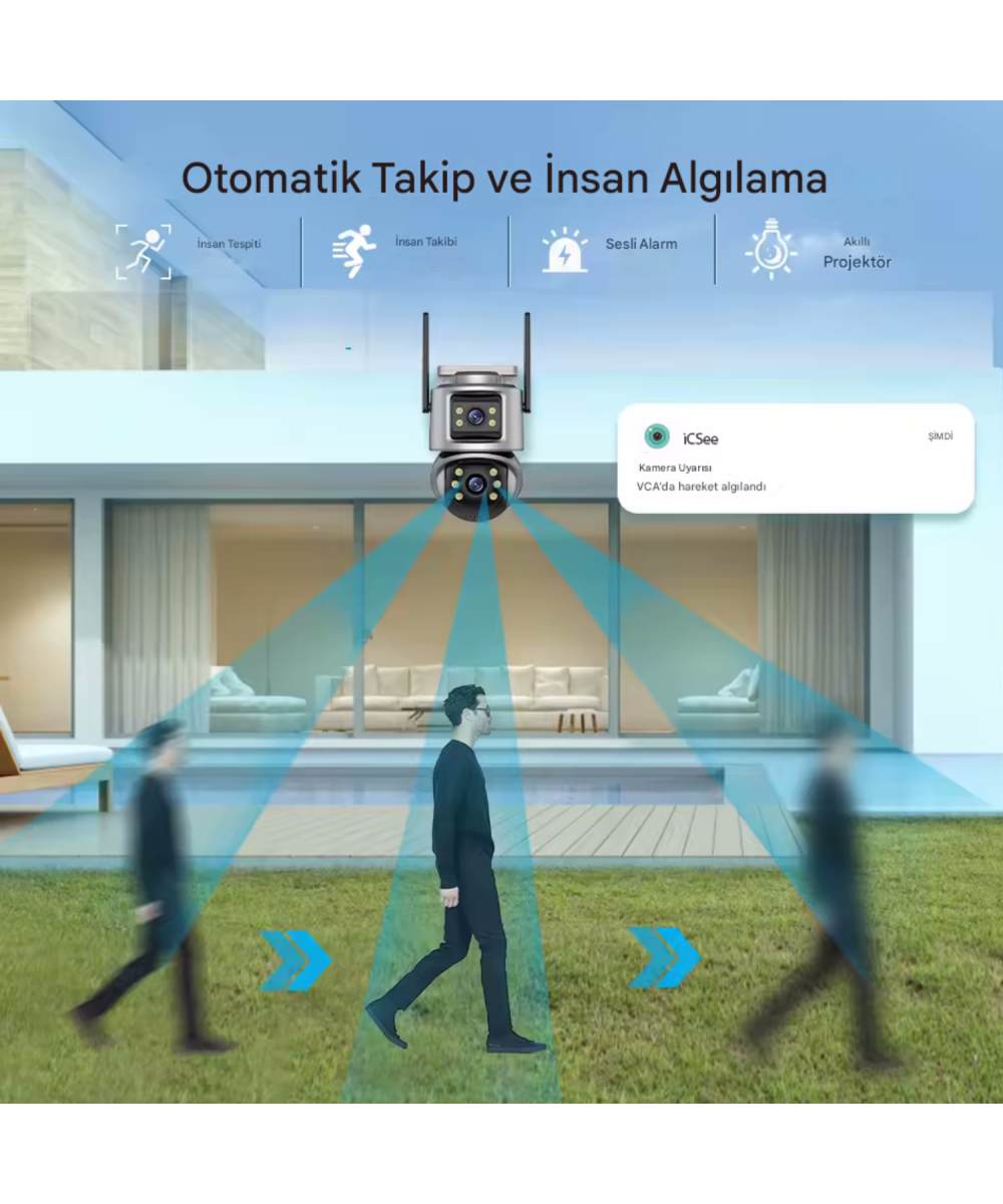 ViVa232 Wifi 6mp Dual Lens Ip 360° Akıllı Güvenlik Kamerası 128 GB Hareketli Kablosuz Gece Görüşü Kişi Takibi Türkçe Sesli Görüşme Dış Iç Kamera