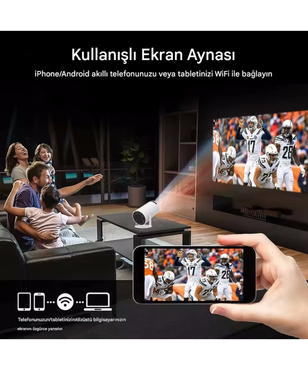 HY300Pro Akıllı Projeksiyon Cihazı Android 11 Taşınabilir 1080P Ev Sineması WiFi Bluetooth Destekli