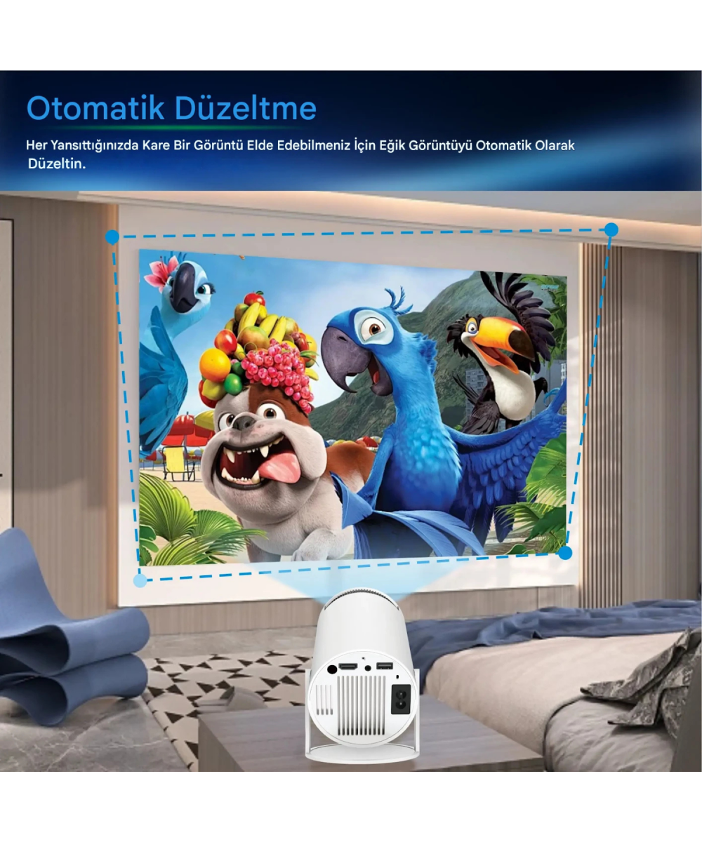 HY300Pro Akıllı Projeksiyon Cihazı Android 11 Taşınabilir 1080P Ev Sineması WiFi Bluetooth Destekli