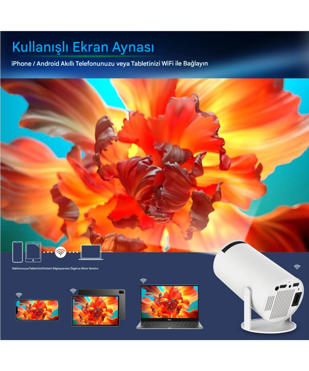 HY300Pro Akıllı Projeksiyon Cihazı Android 11 Taşınabilir 1080P Ev Sineması WiFi Bluetooth Destekli