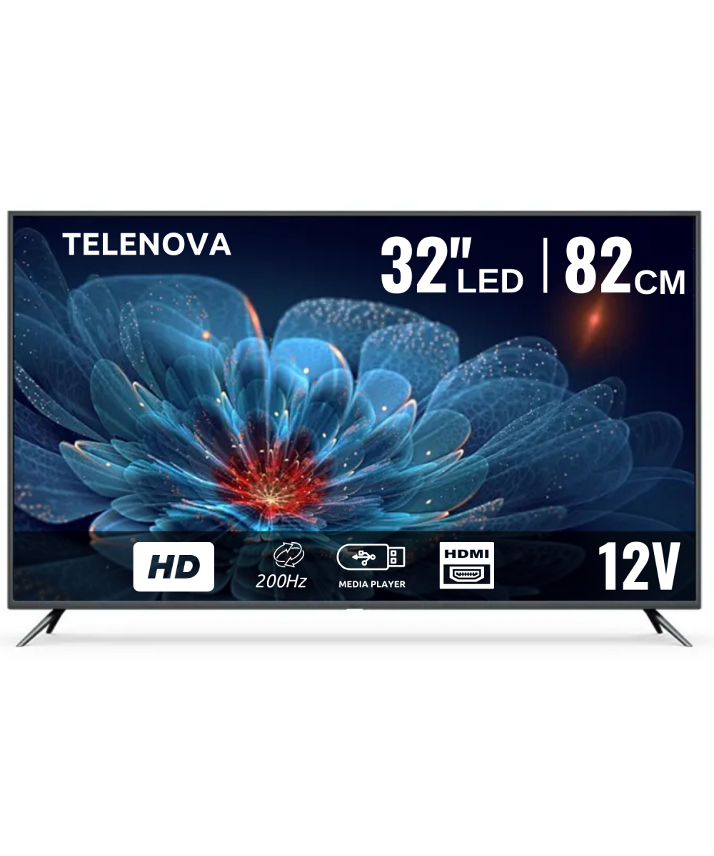 Telenova 32” İnç 82 Ekran LED TV HD Uydu Alıcılı, 12V Destekli, Taşınabilir, Karavan, Ev, Ofis İçin