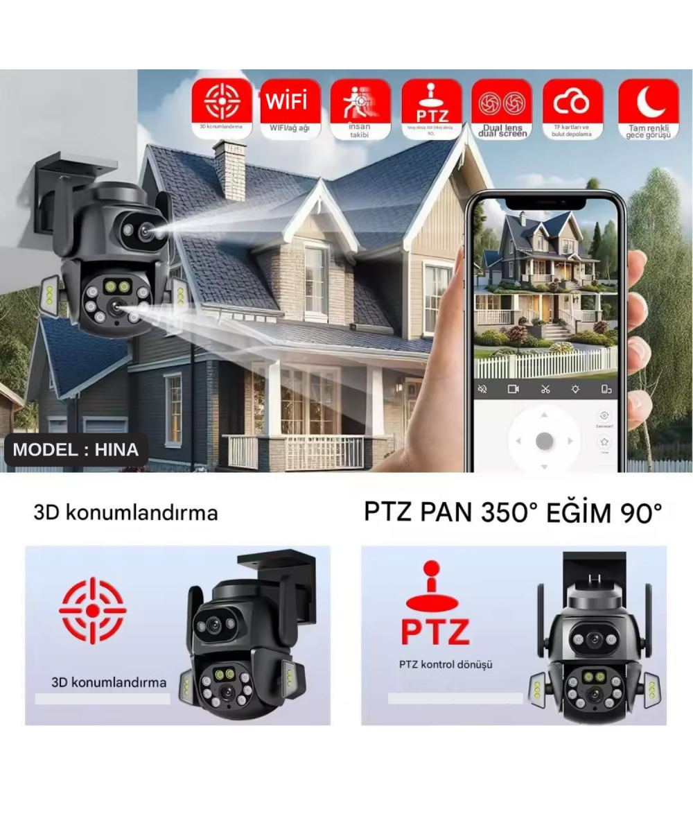 MPIA HINA 6MP Akıllı WİFİ Güvenlik Kamerası Hareketli Kablosuz Gece Görüşü Kişi Takibi Türkçe Sesli Görüşme