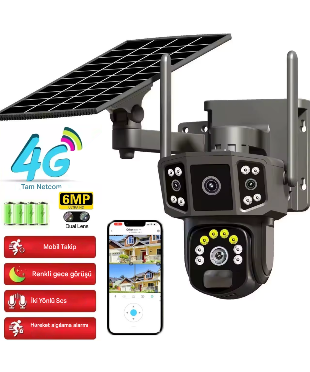 O-KAM 4G Sim Kartlı Kablosuz Güvenlik Kamerası | 6 MP Full HD, Gece Görüşlü ve Güneş Panelli 128GB Solar Kamera -3916