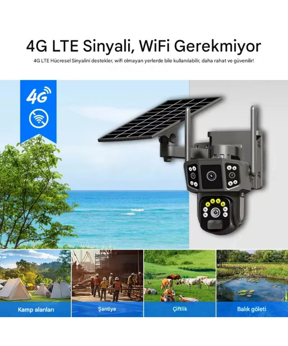 O-KAM 4G Sim Kartlı Kablosuz Güvenlik Kamerası | 6 MP Full HD, Gece Görüşlü ve Güneş Panelli 128GB Solar Kamera -3916