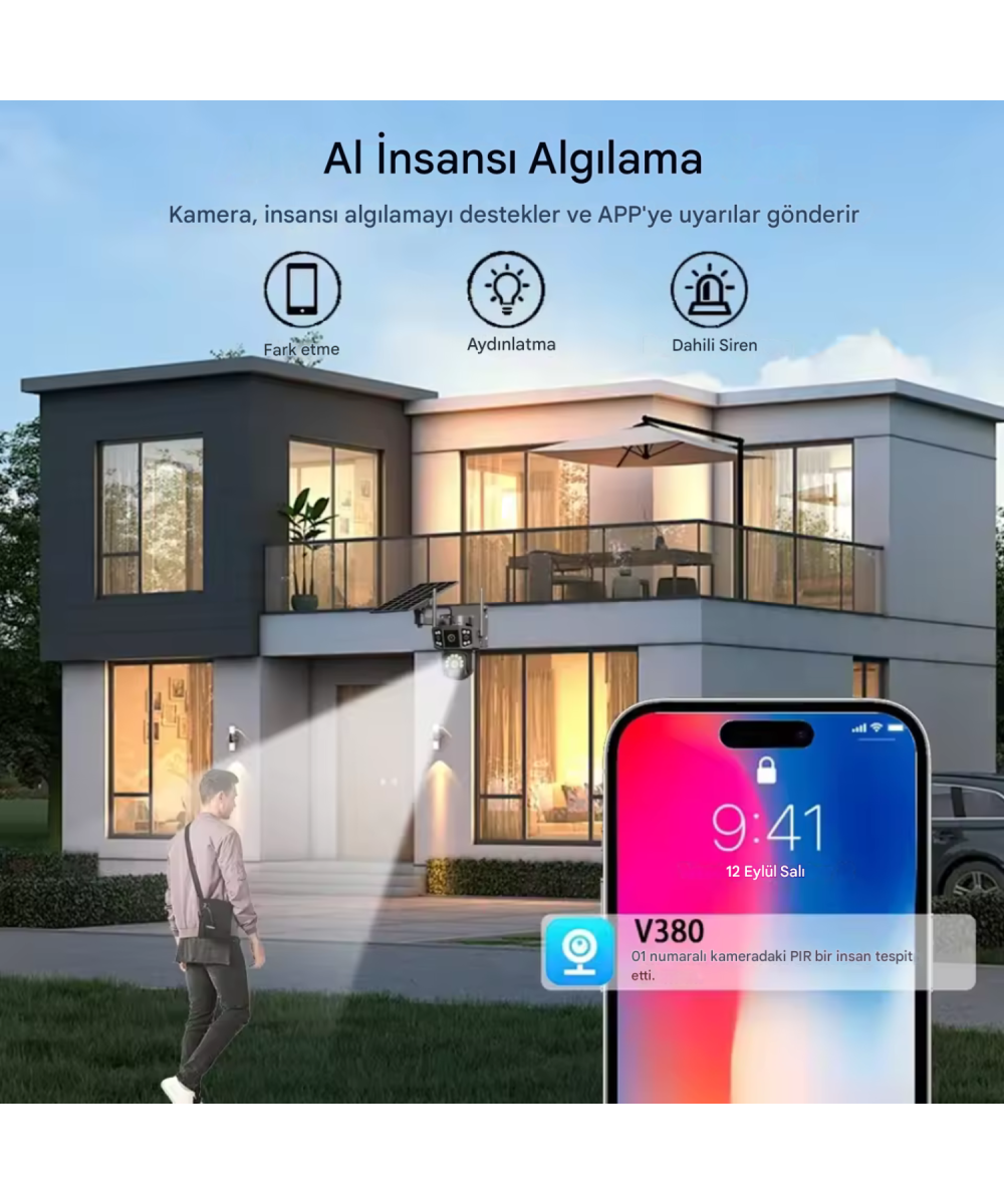 O-KAM 4G Sim Kartlı Kablosuz Güvenlik Kamerası | 6 MP Full HD, Gece Görüşlü ve Güneş Panelli 128GB Solar Kamera -3916