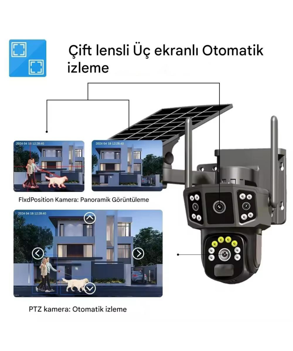 O-KAM 4G Sim Kartlı Kablosuz Güvenlik Kamerası | 6 MP Full HD, Gece Görüşlü ve Güneş Panelli 128GB Solar Kamera -3916