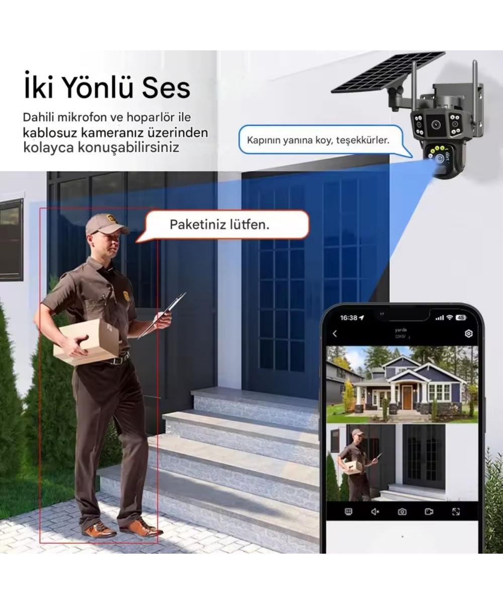 O-KAM 4G Sim Kartlı Kablosuz Güvenlik Kamerası | 6 MP Full HD, Gece Görüşlü ve Güneş Panelli 128GB Solar Kamera -3916
