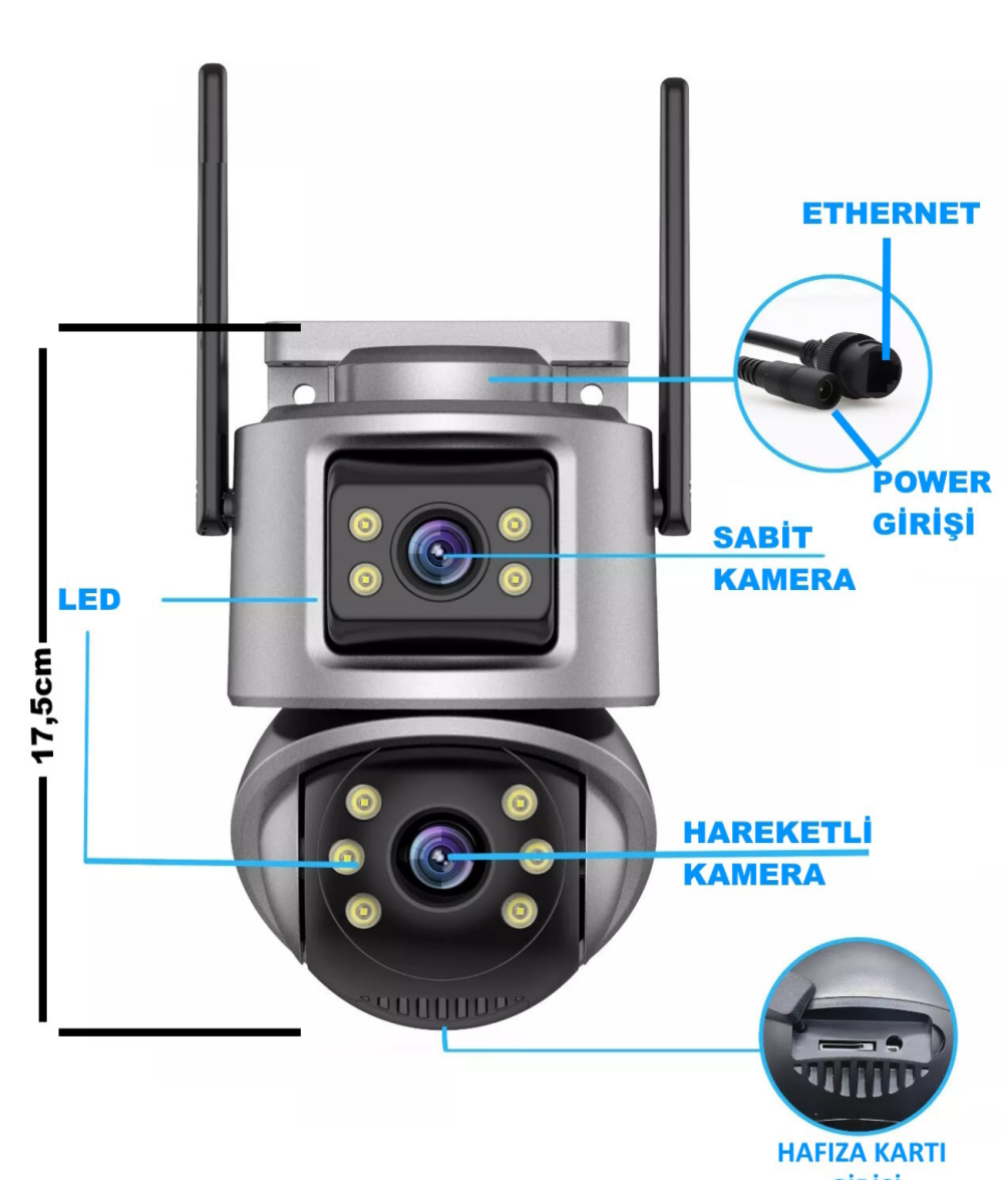 XMCAM 4lü Güvenlik Kamera Seti Dual Lens WiFi Kayıt Cihazı 1TB HDD Gece Görüşlü Su Geçirmez