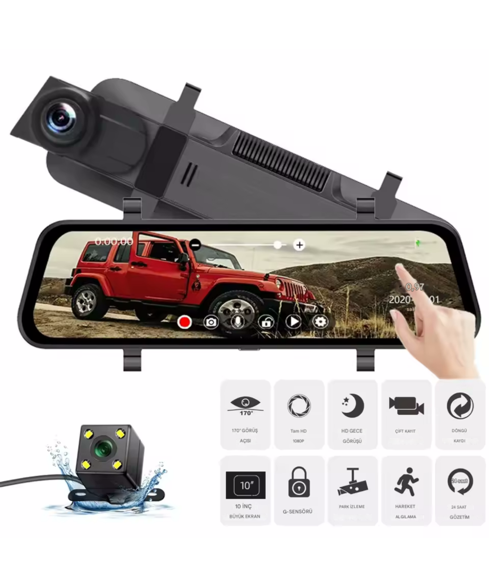 MPIA CC-68 GPS WiFi 4K Ultra HD Dikiz Aynası Araç İçi Kamerası Tam Ekran, Geri Görüş Kameralı Türkçe Menü