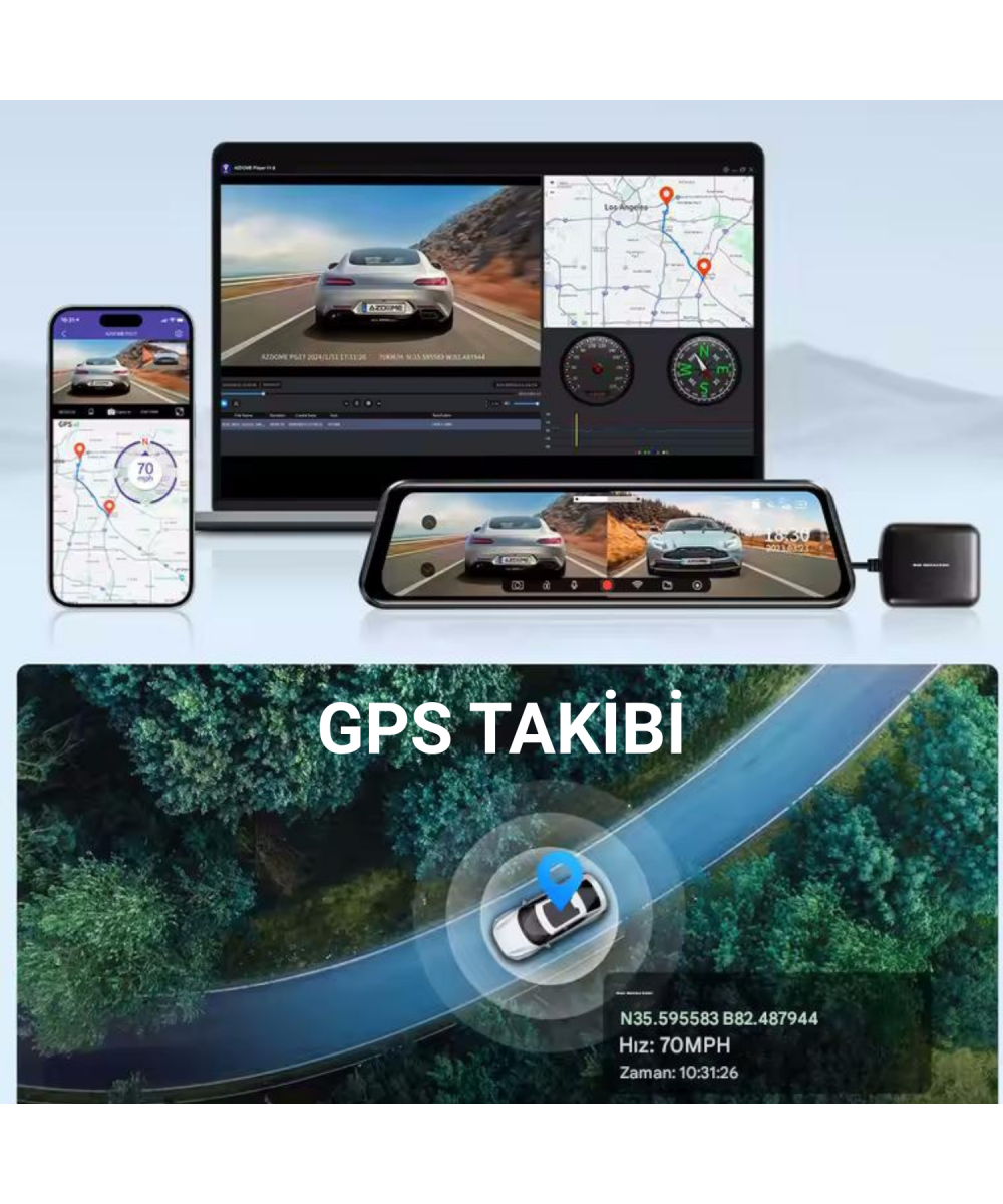 MPIA CC-68 GPS WiFi 4K Ultra HD Dikiz Aynası Araç İçi Kamerası Tam Ekran, Geri Görüş Kameralı Türkçe Menü
