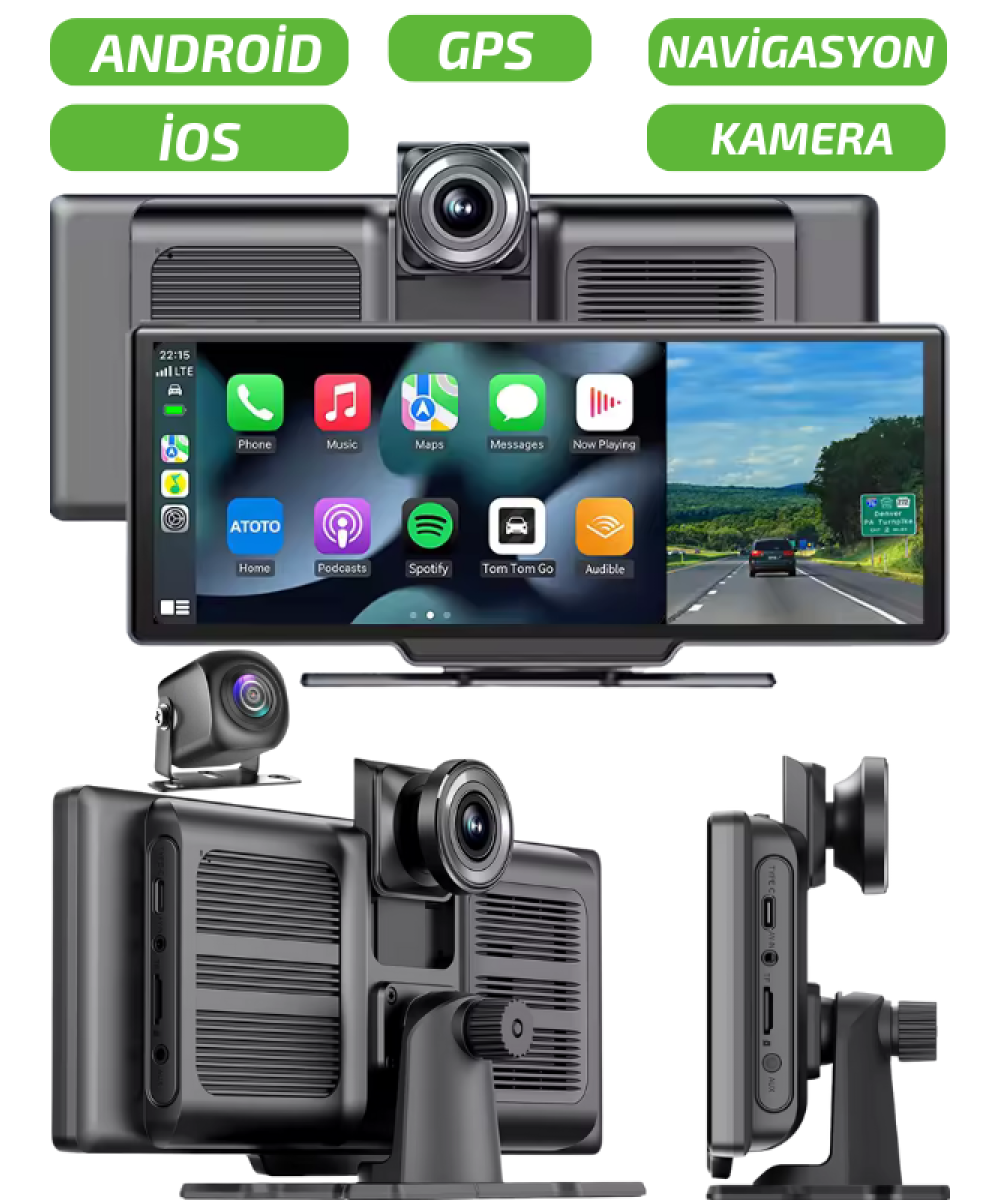 4K CarPlay 128GB Araç İçi Güvenlik Kamerası 10.2 Ekran Ön & Arka Kayıt Android & iPhone Uyumlu