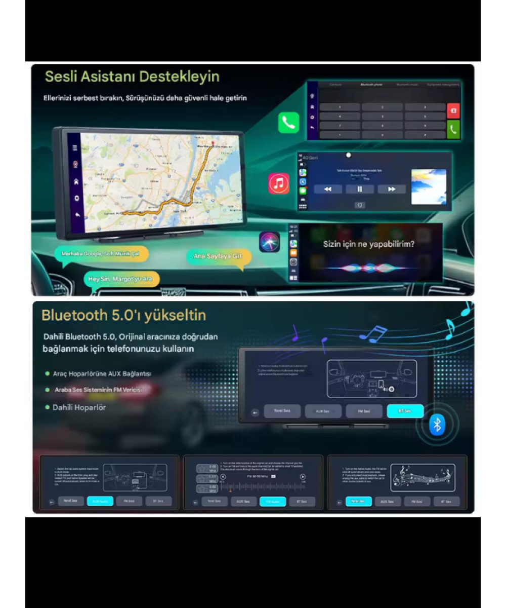4K CarPlay 128GB Araç İçi Güvenlik Kamerası 10.2 Ekran Ön & Arka Kayıt Android & iPhone Uyumlu