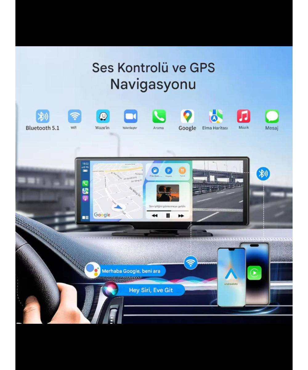 4K CarPlay 128GB Araç İçi Güvenlik Kamerası 10.2 Ekran Ön & Arka Kayıt Android & iPhone Uyumlu