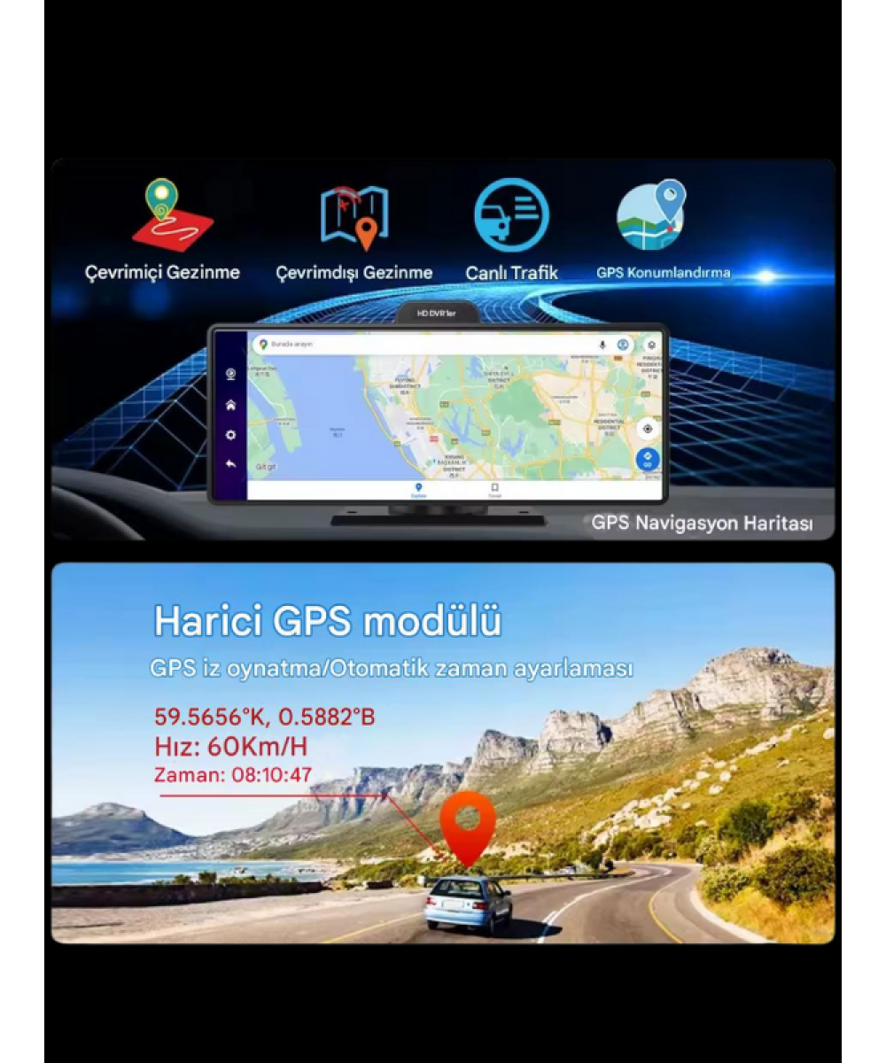 4K CarPlay 128GB Araç İçi Güvenlik Kamerası 10.2 Ekran Ön & Arka Kayıt Android & iPhone Uyumlu