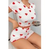 Ruselin Likralı Beyaz Tişört Kalp Desenli Şort Takım  S/M