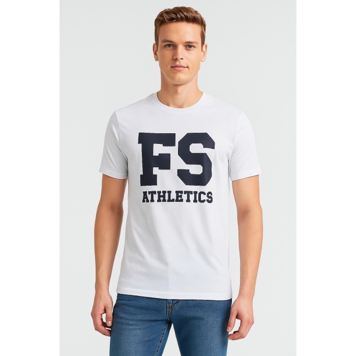 Nudiva Erkek Beyaz Baskılı Bisiklet Yaka T-Shirt Normal Kesim S Beden