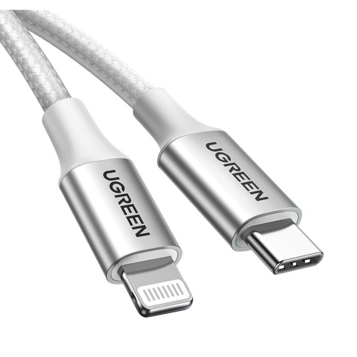 UGREEN TYPE-C TO LIGHTNING 3A PD MFİ SERTİFİKALI ÖRGÜLÜ HIZLI ŞARJ KABLOSU 2 METRE GÜMÜŞ 70525