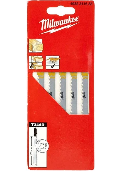 Milwaukee Dekupaj Bıçağı T344D 105MM (Ağaç) Hızlı Kesim 5L.- 4932311633