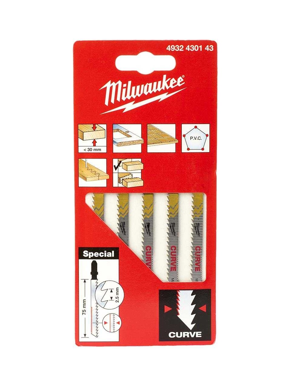 Milwaukee Dekupaj Bıçağı Special 75MM Ahşap Çift Diş Kavisli- 4932430143