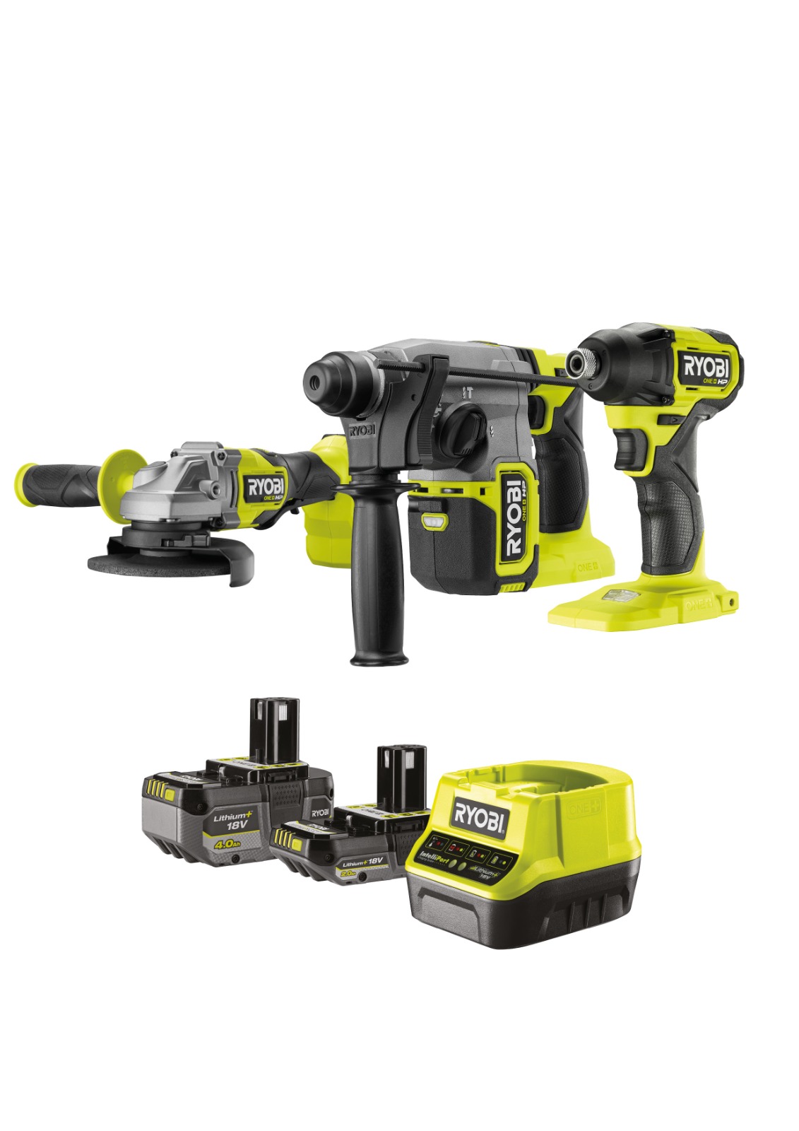 Ryobi RCK183D-242S Akülü Kömürsüz 3lü Set Vidalama + Kırıcı Delici + Taşlama - 1x4.0Ah + 1x2.0Ah + Şarj Cihazı - 5133005567