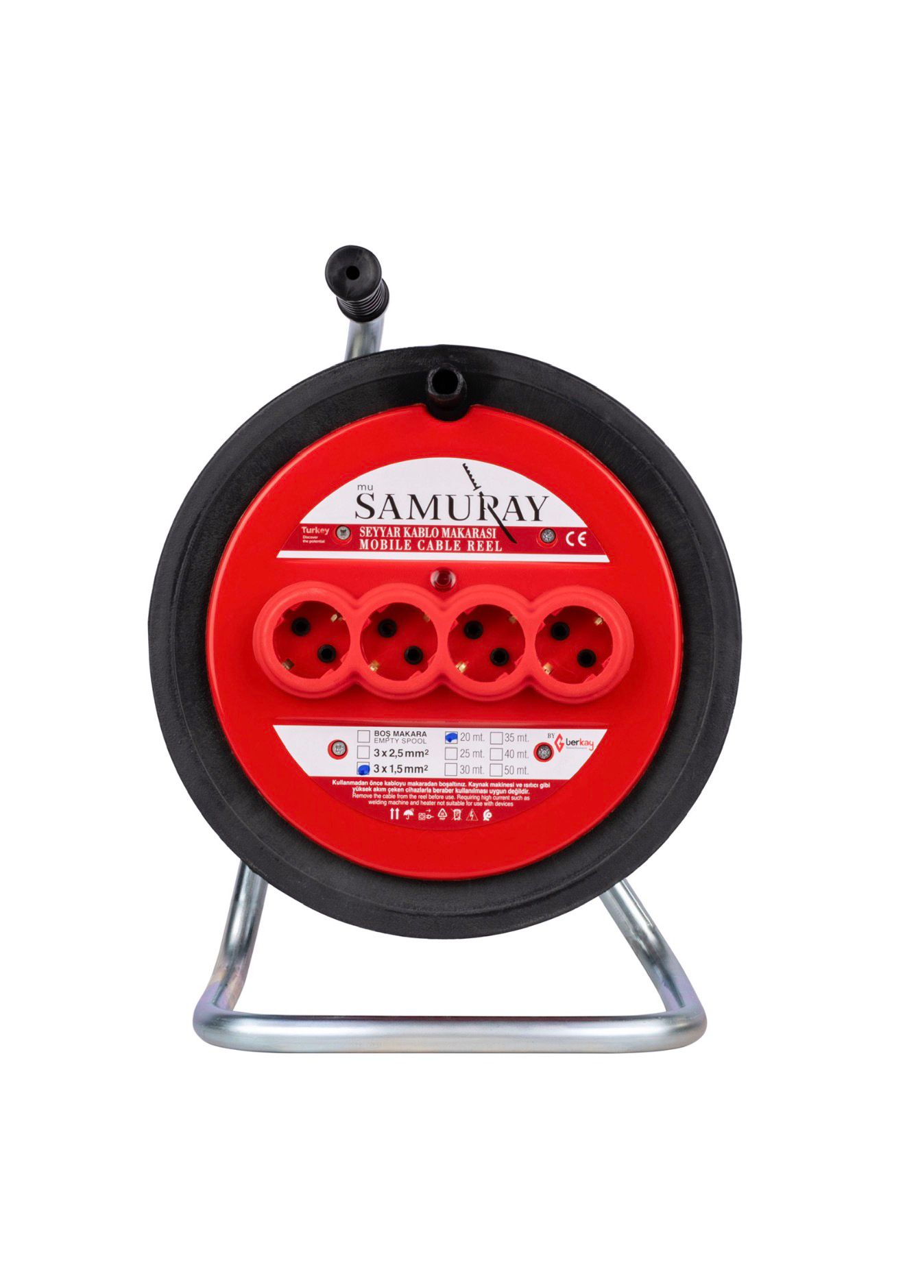 Samuray Seyyar Makaralı Uzatma Kablosu 3x2,5mm 20mt - 32520