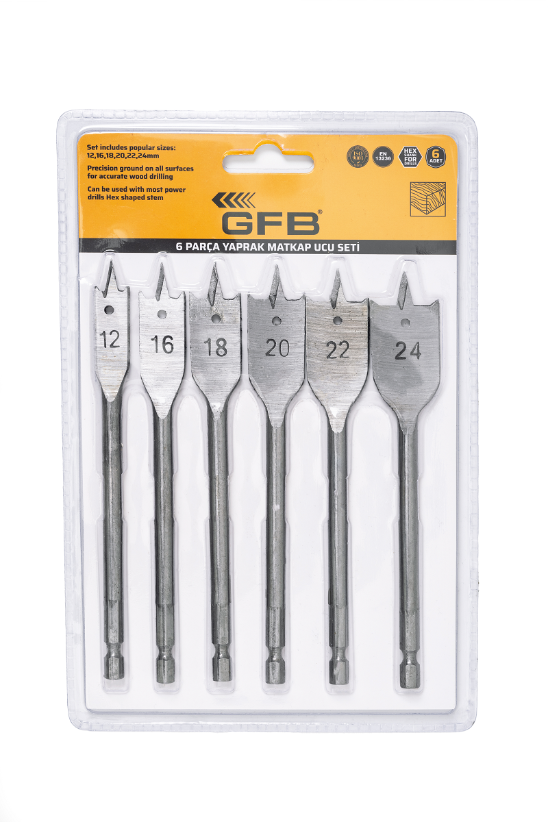 Gfb 2171 Yaprak Matkap Ucu Seti 6 Parça 12-16-18-20-22-24 mm