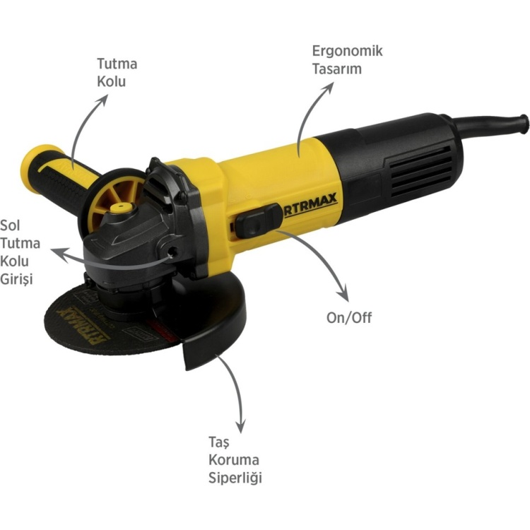 Rtrmax RTM1080 Avuç Taşlama Makinası 115 mm 750 W Devir Ayarlı