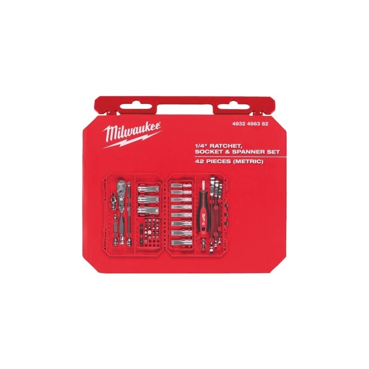 Milwaukee 1/4 Cırcır Tornavida Kollu Lokma Set 42 Parça- 4932498382