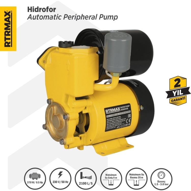 Rtrmax RTM863 Hidrofor 370 W 0.5 Hp 1x1 Çap 35 Mt- RTM863