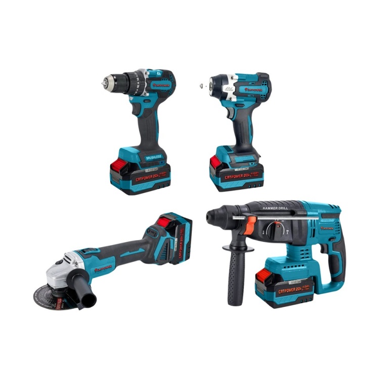 Catpower 1580 Kömürsüz 20V 4.0Ah 3 Akülü 4’lü Set - Kırıcı Delici - Avuç Taşlama - Darbeli Vidalama - Somun Sıkma