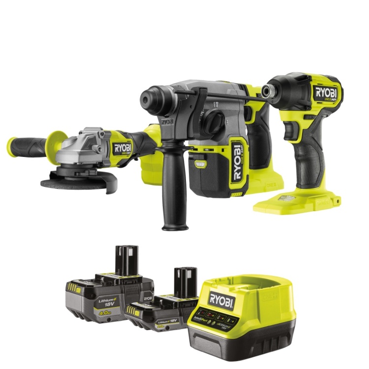 Ryobi RCK183D-242S Akülü Kömürsüz 3lü Set Vidalama + Kırıcı Delici + Taşlama - 1x4.0Ah + 1x2.0Ah + Şarj Cihazı - 5133005567