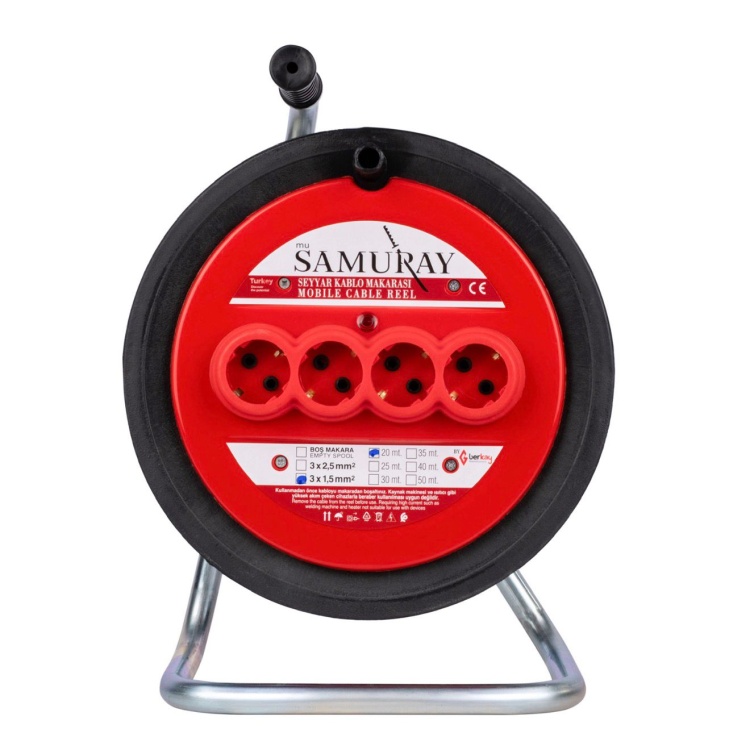 Samuray Seyyar Makaralı Uzatma Kablosu 3x2,5mm 30mt - 32530