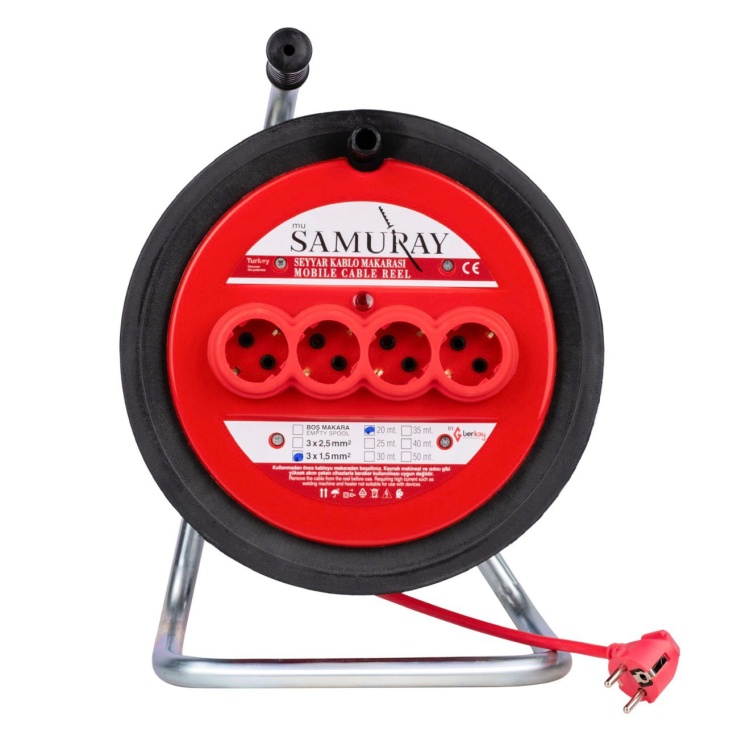 Samuray Seyyar Makaralı Uzatma Kablosu 3x2,5mm 30mt - 32530