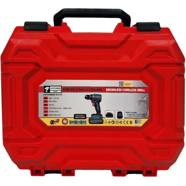 Catpower E1010 20V 2x2.0 Ah Çift Akülü Vidalama Kömürsüz Çift Vitesli 10 mm