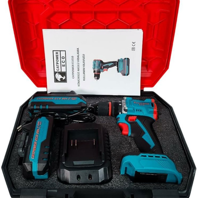 Catpower E1010 20V 2x2.0 Ah Çift Akülü Vidalama Kömürsüz Çift Vitesli 10 mm
