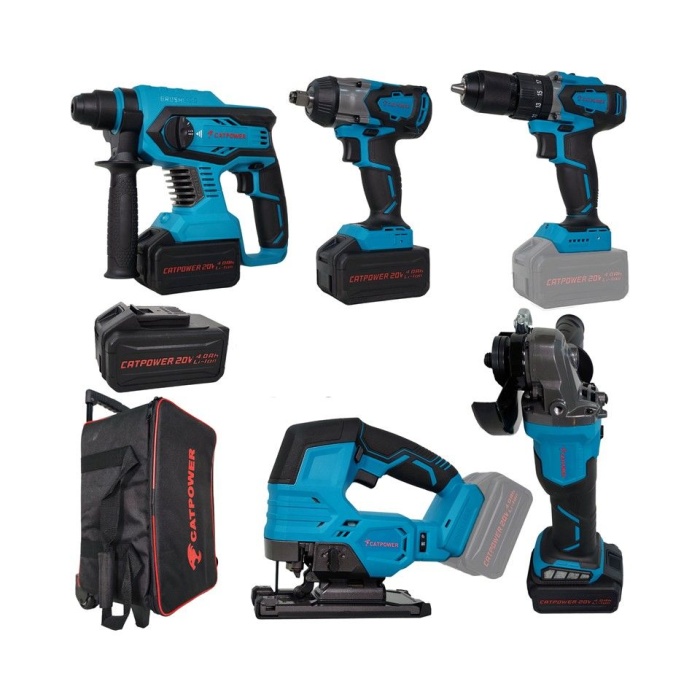 Catpower 4150 Kömürsüz 20V 4.0Ah Li-ion 3 Akülü 5li Set - Darbeli Vidalama - Kırıcı Delici - Avuç Taşlama - Somun Sıkma ve Torklu Vidalama - Dekupaj