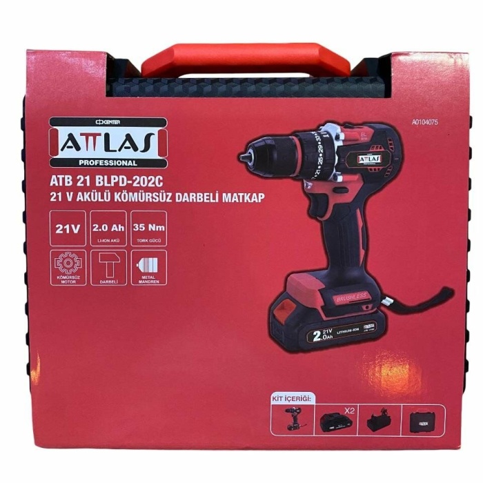 Attlas Atb 21 BLPD-202C 21V 2x2.0 Ah Çift Akülü Kömürsüz Darbeli Matkap - A0104075