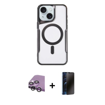 iPhone 14 Yadigar Klasik Özel Seri - Siyah 3D Antistatik Hayalet Cam Ekran Koruyucu + Gümüş Raze Metal Kamera Lens