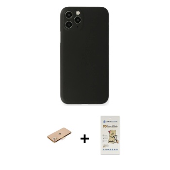 iPhone 11 Pro Yadigar Yansıma Serisi - Siyah Mat Seramik Nano Ekran Koruyucu + Turuncu Renkli Kamera Lens Koruma Cam