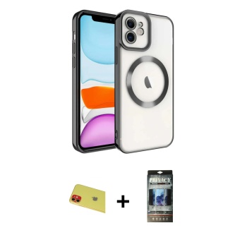 iPhone 11 Nova Işık Özel Seri - Siyah 34D Hayalet Izgaralı Cam + Kırmızı Rainbow Kamera Lens Koruma Cam