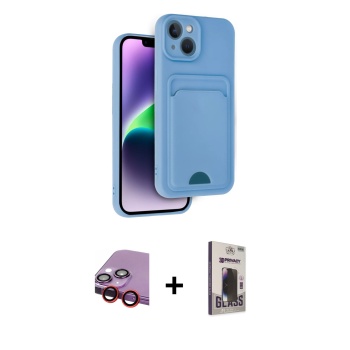 iPhone 14 Vadi Çizgi Prime - Siyah Bilvis Hayalet Cam Ekran Koruyucu + Kırmızı Raze Metal Kamera Lens