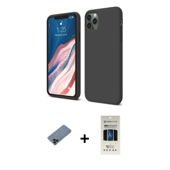 iPhone 11 Pro Kozmos Yansıma Özel Seri - Siyah 5D Hayalet Cam Ekran Koruyucu + Siyah Shine Kamera Lens Koruma Cam